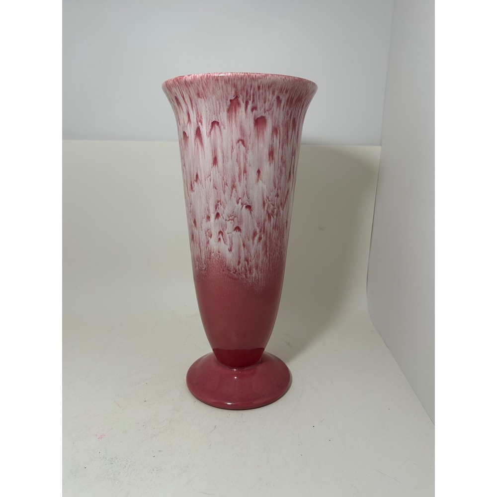 Vintage Haeger Pottery Pink Drip Glaze‎ Trumpet Vase Mid Century Modern USA 12in